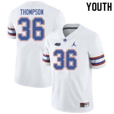 Youth Florida Gators #36 Trey Thompson NCAA Jordan Brand White Authentic Stitched College Football Jersey HDB4162IB